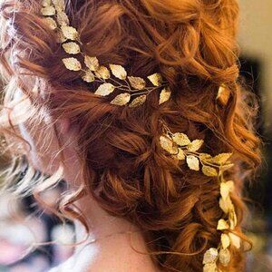 Gold Leaf Hair Vine Bridal Headband 40cm Alloy Wedding Accessory